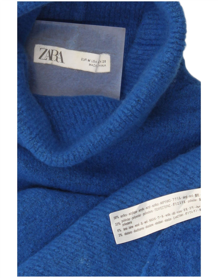 Zara Mujer Jersey De Cuello Alto De Gran Tamaño UK 44 Acrílico Azul Medio