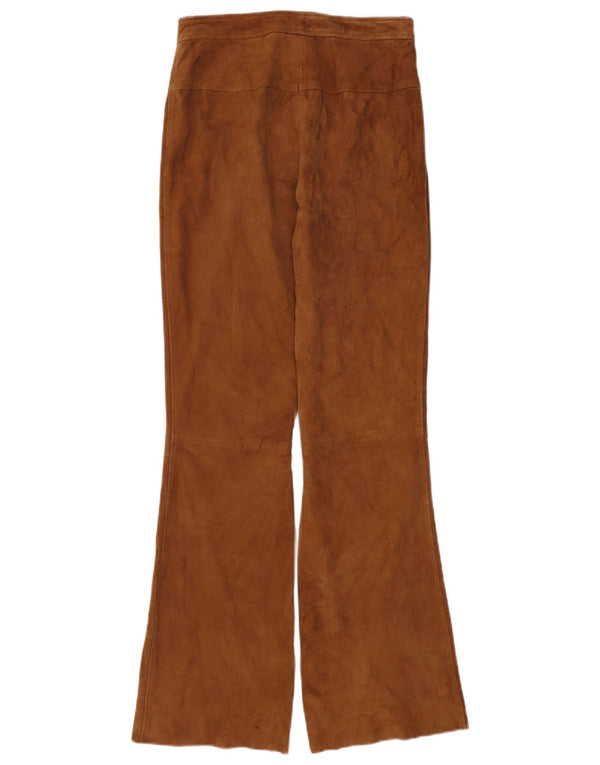 Alba Moda Womens Flare Suede Trousers UK 10 Small W26 L32 Brown Leather