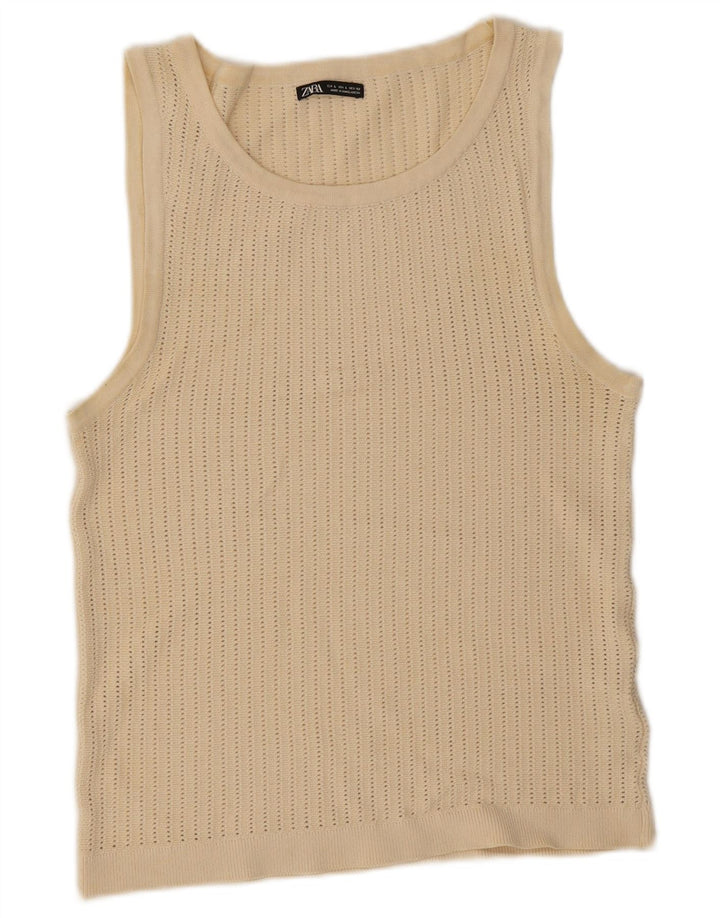 Zara Mujer Chaleco Top UK 44 Large Viscosa Beige