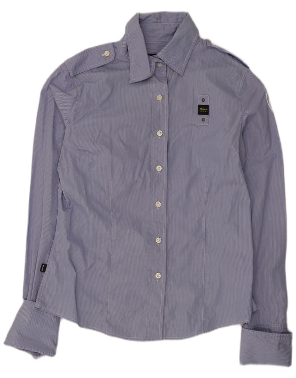 Blauer - Camisa militar formal para mujer, talla grande, algodón azul a rayas