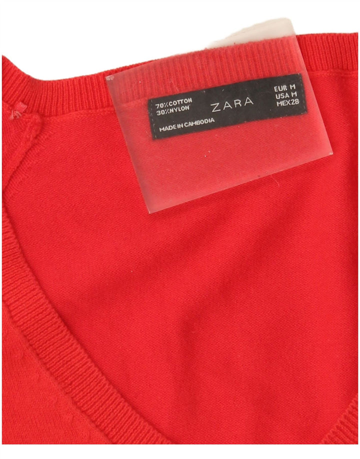 Zara - Jersey con cuello en V para mujer, talla 12, algodón rojo mediano
