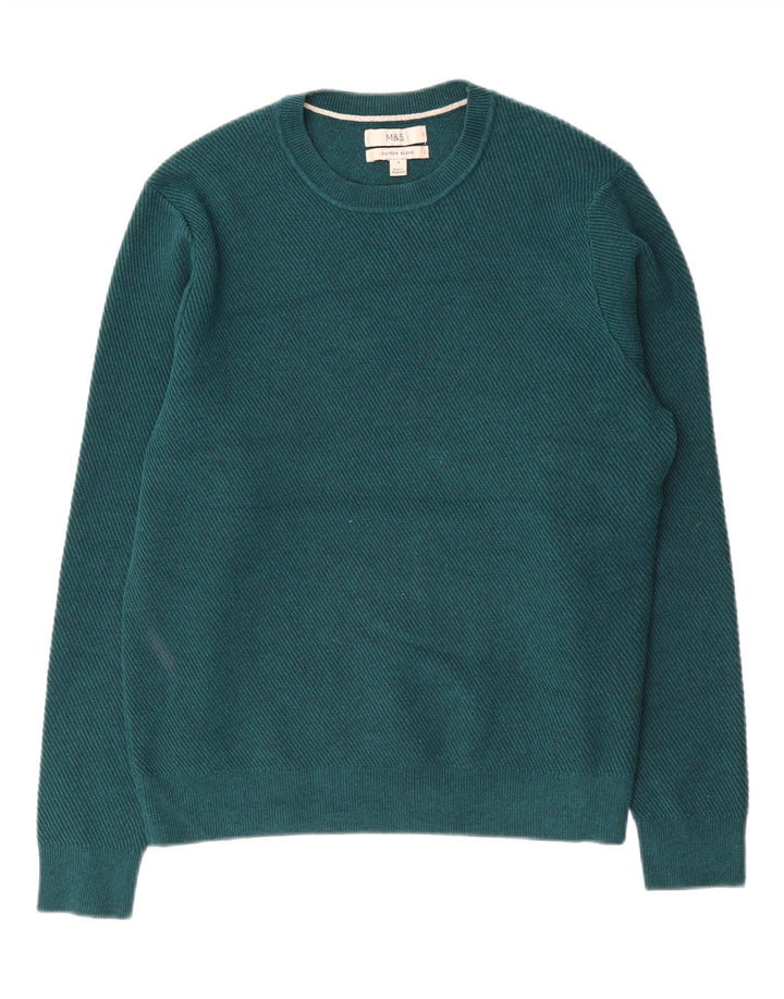 Marks & Spencer - Jersey de cuello redondo para hombre, talla pequeña, algodón verde