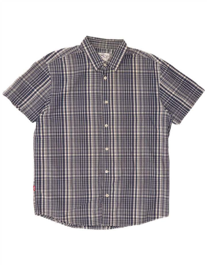 Levi's Camisa de corte clásico de manga corta para hombre de algodón a cuadros azul marino grande