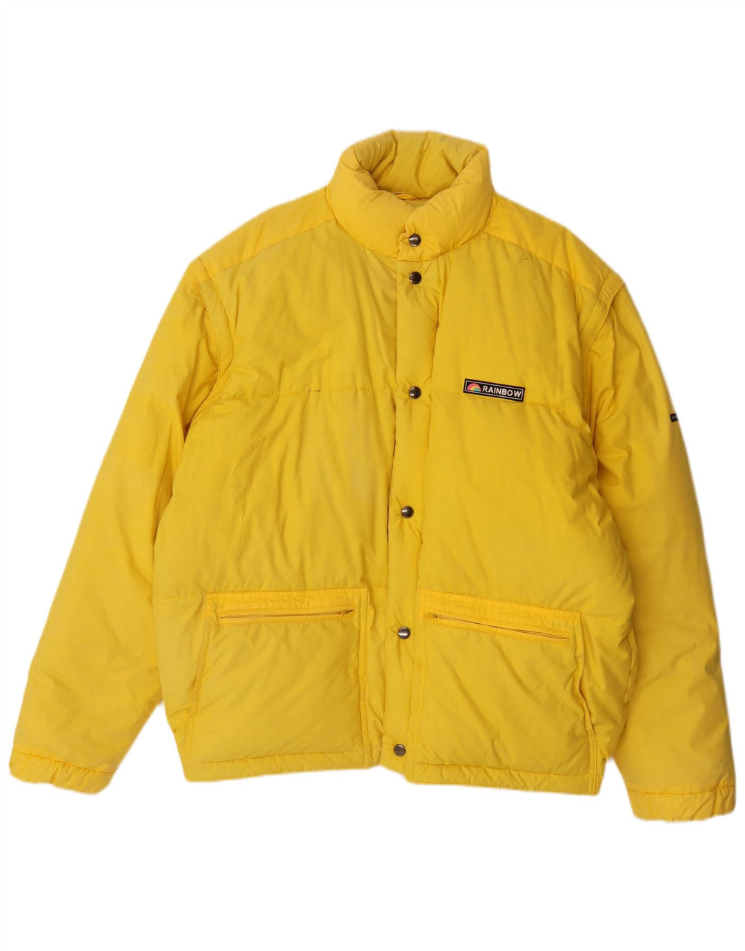 Chaqueta de esquí acolchada con capucha Rainbow para hombre UK 40 Large Yellow Cotton