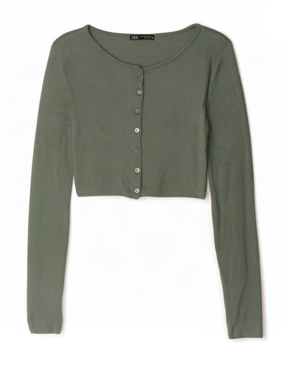 Zara Mujer Crop Cardigan Top UK 6 XS Verde