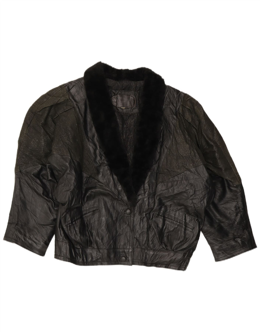 M.G Chaqueta de cuero extragrande para mujer UK 40 XL Estampado animal negro