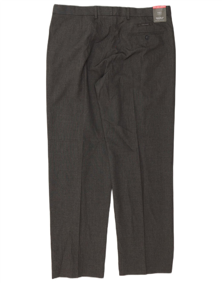 MARKS & SPENCER Pantalón de traje de corte regular para hombre W36 L31 Poliéster gris