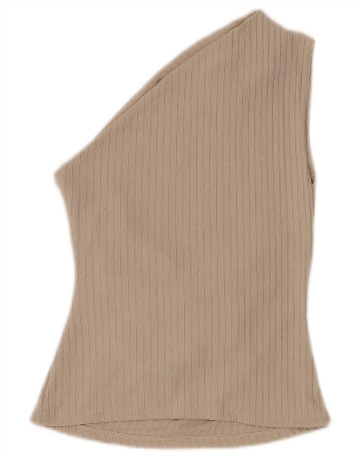 Zara Mujer Top De Un Hombro UK 8 Pequeño Poliéster Beige