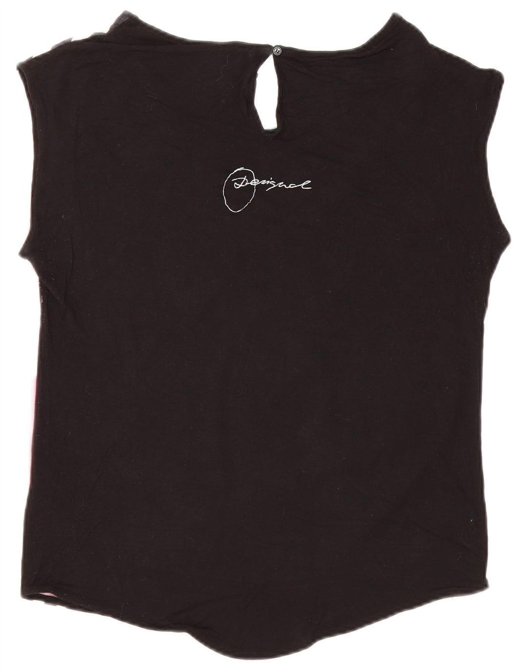 Desigual Mujer Camiseta Gráfica Extragrande Top UK 10 Small Viscosa Negra