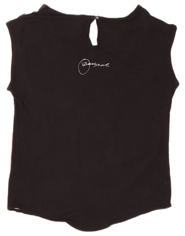 Desigual Mujer Camiseta Gráfica Extragrande Top UK 10 Small Viscosa Negra