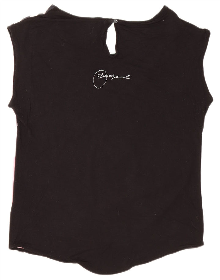 Desigual Mujer Camiseta Gráfica Extragrande Top UK 10 Small Viscosa Negra