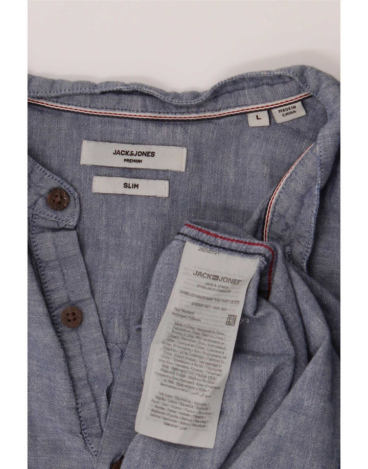 Jack & Jones Camisa tipo jersey de corte slim para hombre de algodón moteado en azul grande
