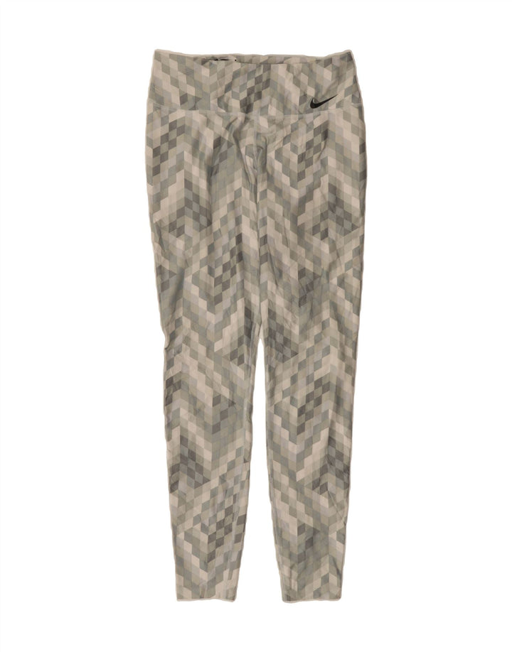 NIKE Womens Dri Fit Leggings UK 12 Medium  Grey Geometric Polyester Vintage Nike and Second-Hand Nike from Messina Hembry 
