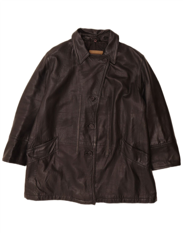 VINTAGE Womens Leather Jacket UK 18 XL Black