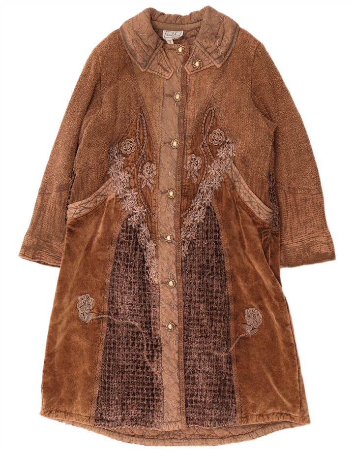 Abrigo para mujer Reino Unido 16 Algodón patchwork marrón grande