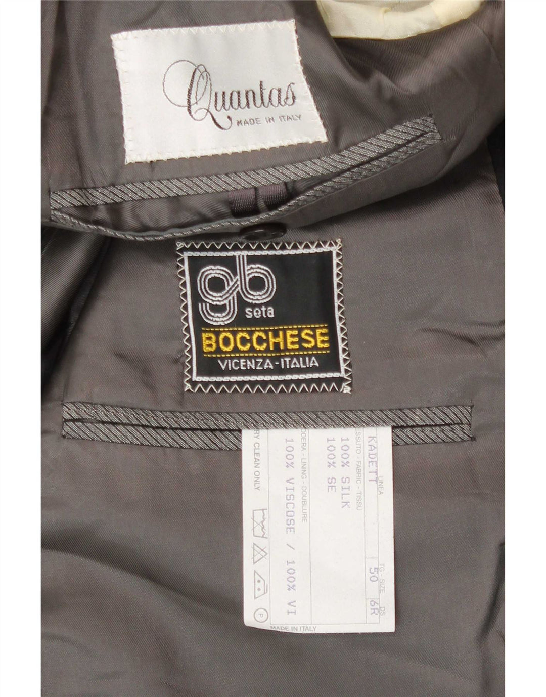 Quantas Chaqueta tipo blazer de 1 botón para hombre IT 50 Large gris color block seda
