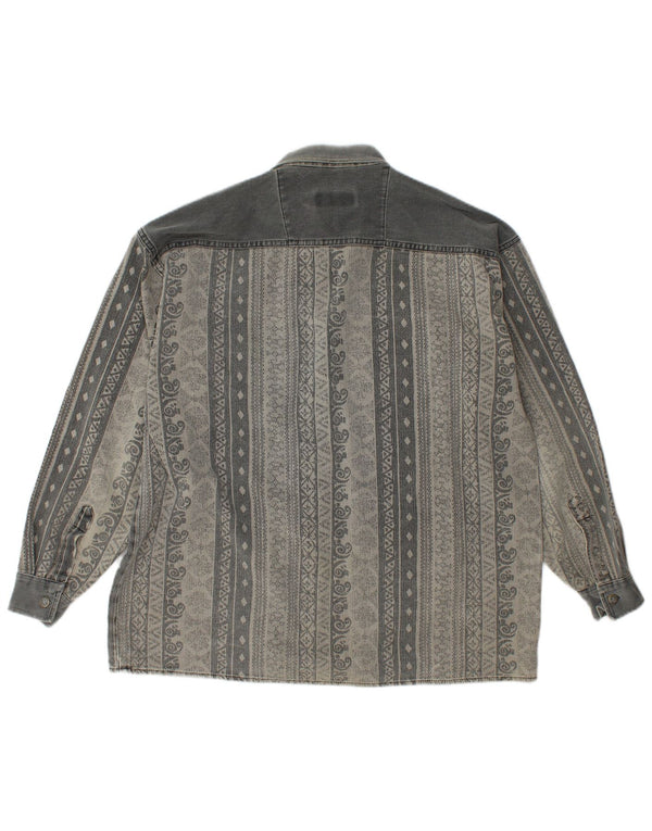 Camisa vintage para hombre grande gris a rayas