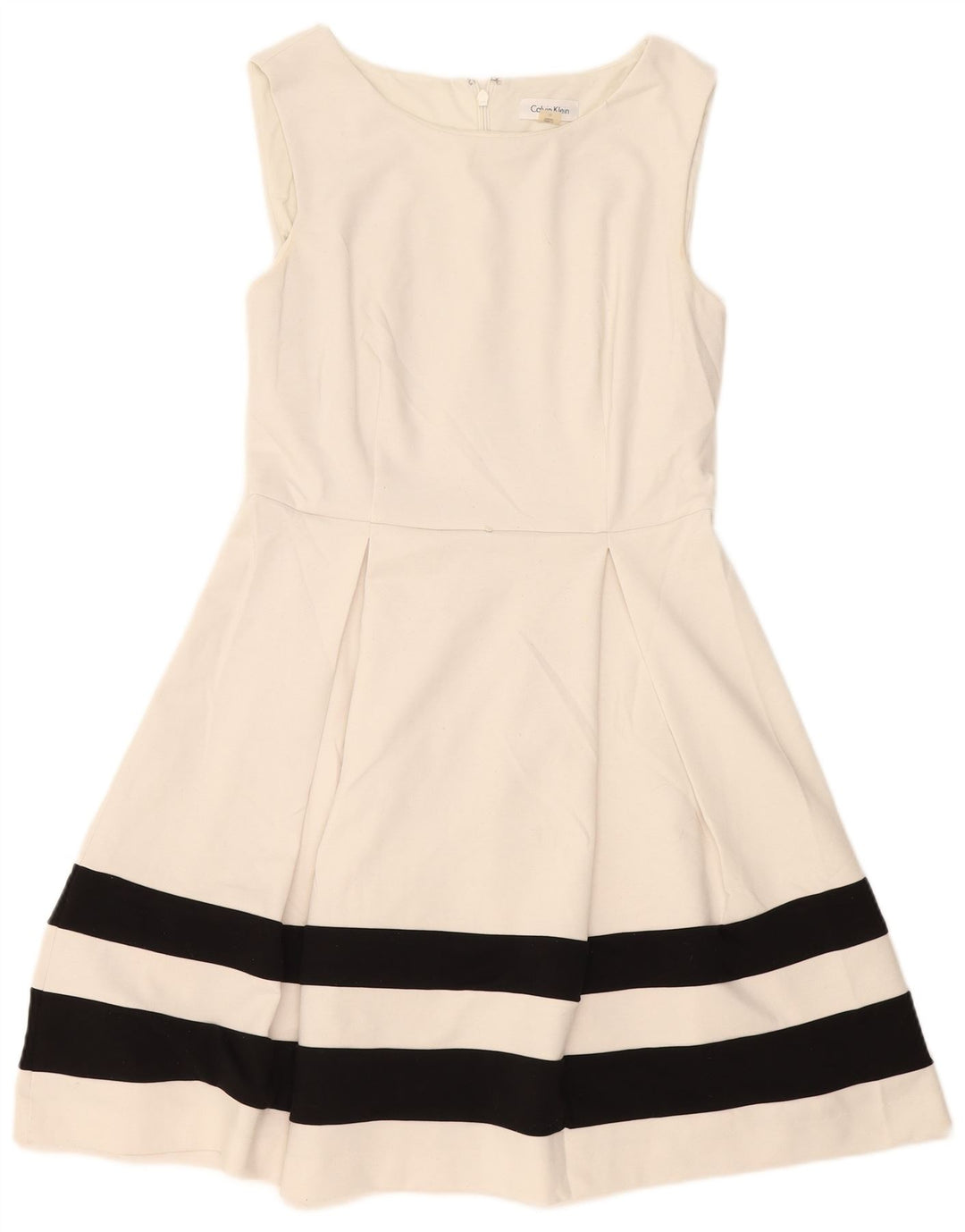 CALVIN KLEIN Vestido sin mangas para mujer, talla 10, color blanco, a rayas