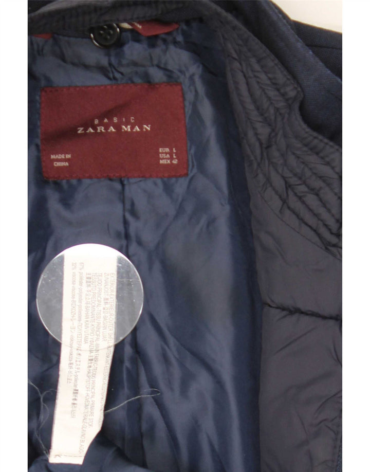 Zara Chaqueta tipo blazer de 4 botones para hombre UK 40 Grande Poliéster azul marino