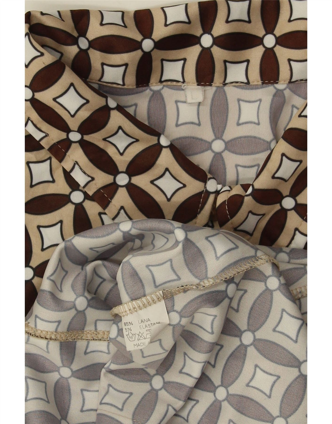 VINTAGE Camisa de mujer Reino Unido 16 Lana geométrica beige grande