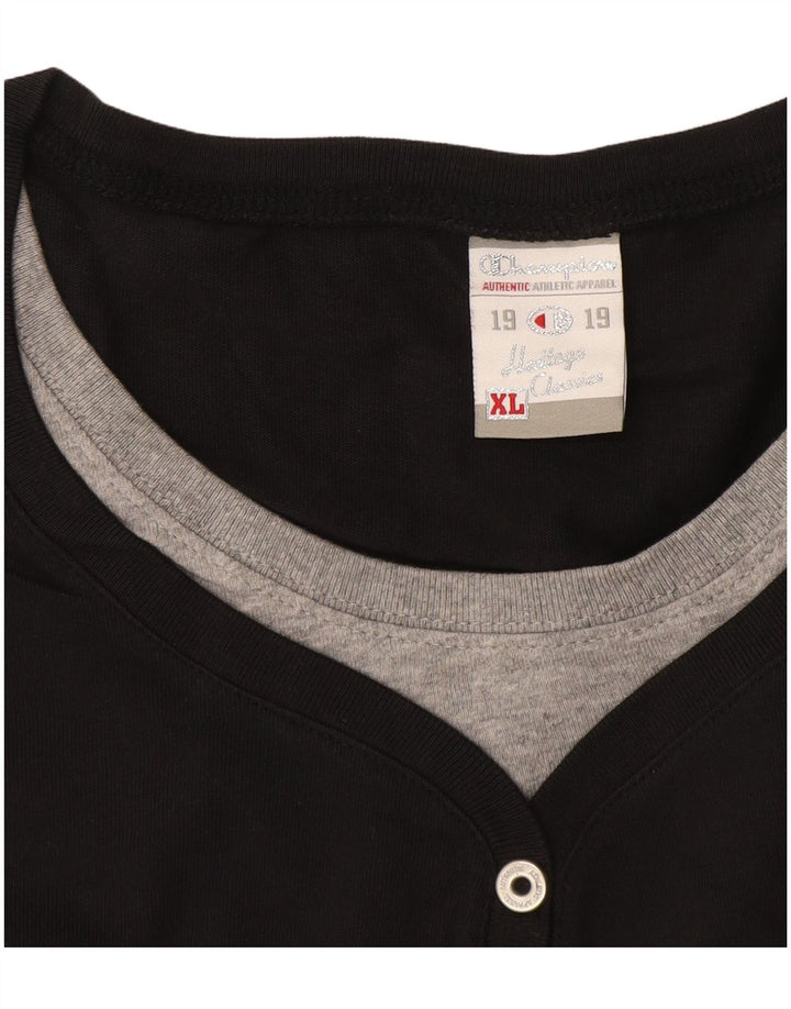 CHAMPION Mujer Heritage Classics Graphic Top Manga Larga UK 18 XL Negro