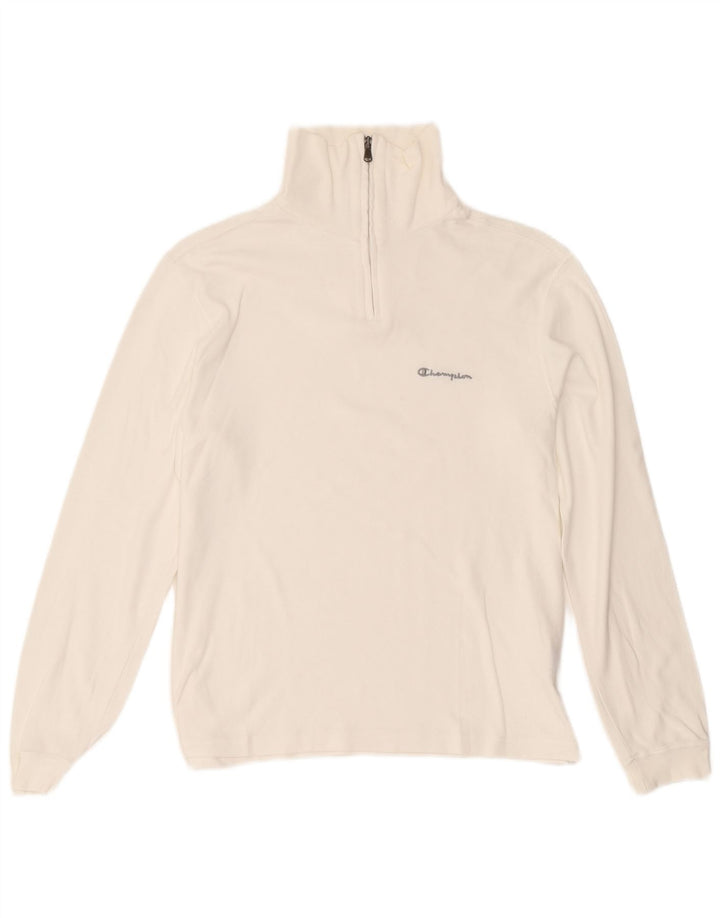 Champion Top con cuello y cremallera para mujer, manga larga, UK 44, algodón blanco mediano