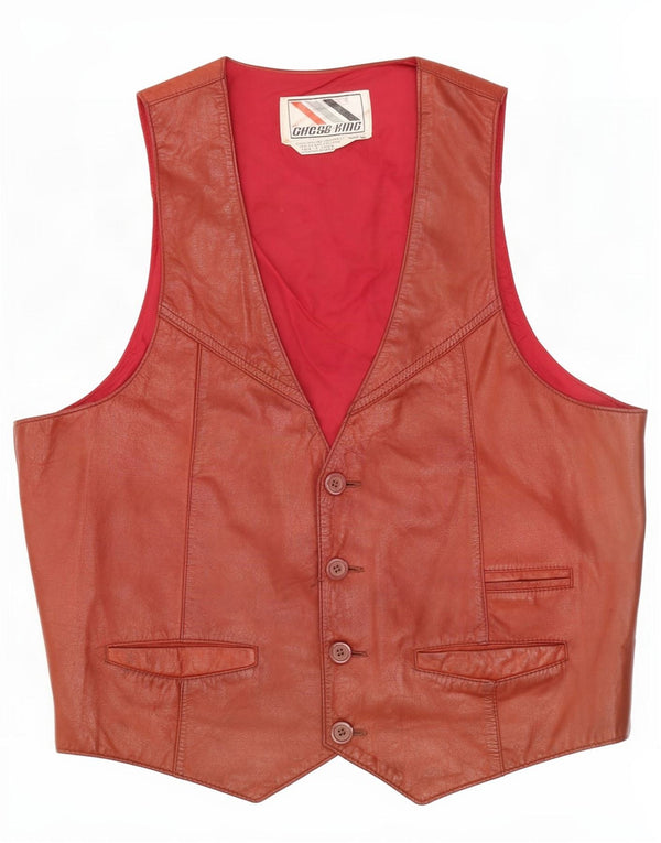 Chaleco de cuero vintage para hombre XL Marrón