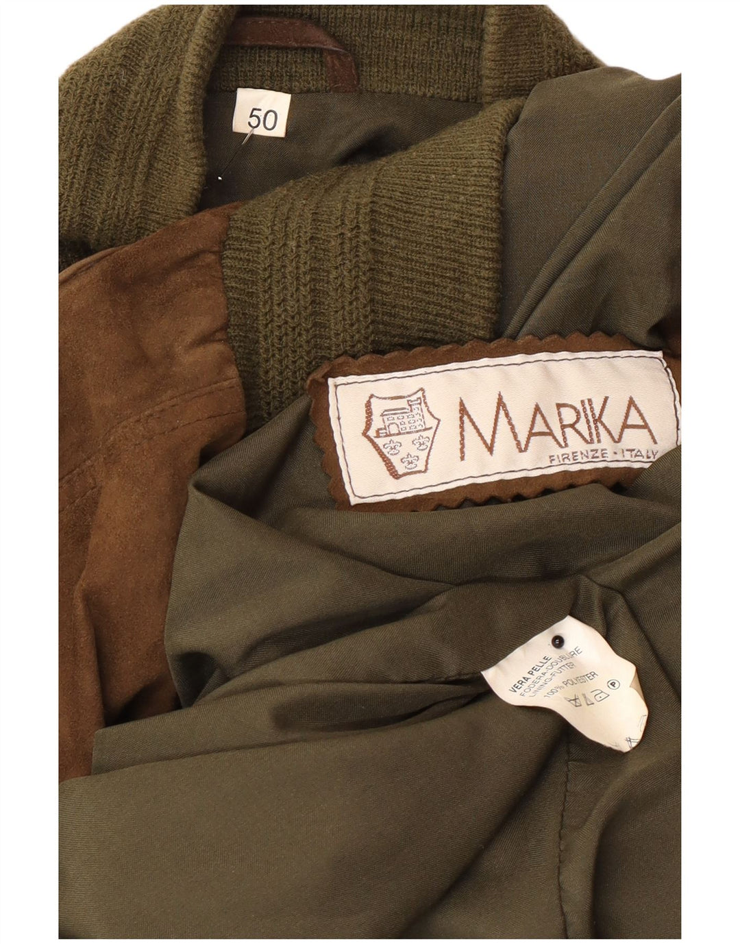 Vintage hombres ante bomber chaqueta IT 50 cuero marrón grande
