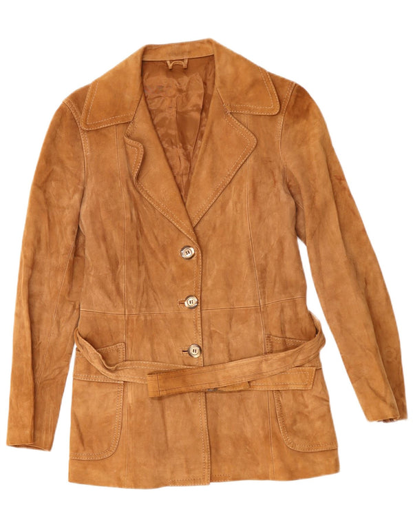 VINTAGE Chaqueta de ante para mujer Reino Unido 14 Marrón medio