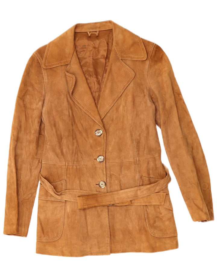 VINTAGE Chaqueta de ante para mujer Reino Unido 14 Marrón medio