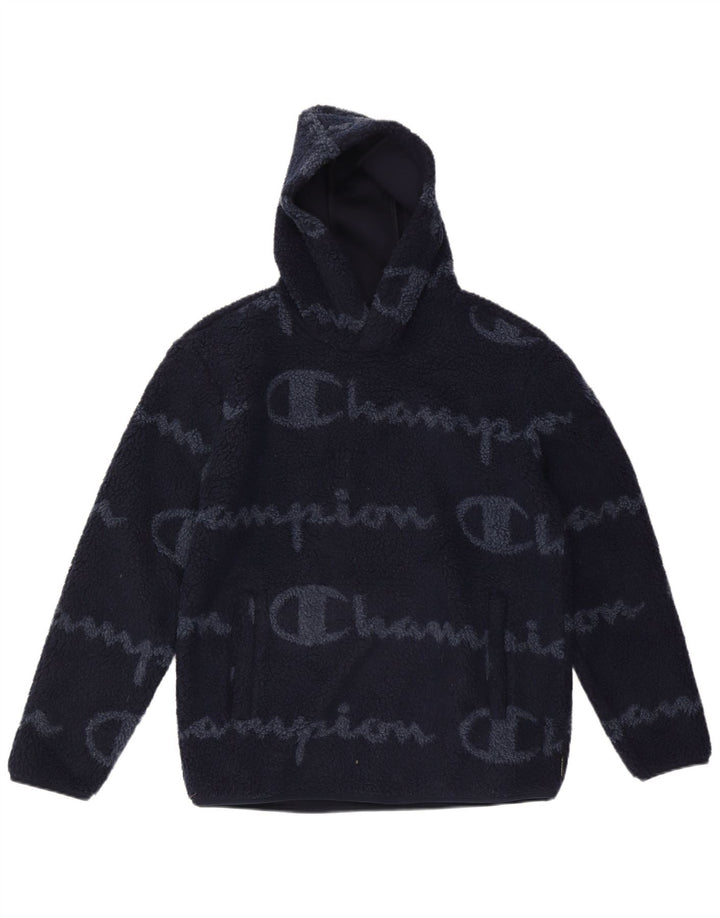 Champion Jersey de forro polar con capucha y gráfico para hombre Poliéster azul marino mediano