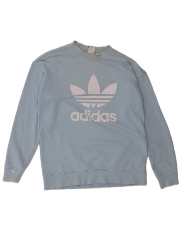 Adidas - Sudadera de gran tamaño con gráfico para mujer, talla 8, algodón azul pequeño