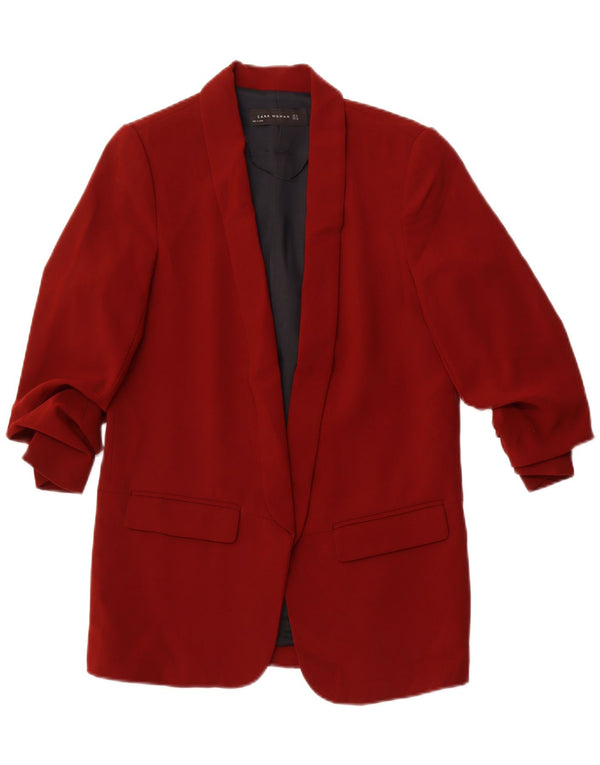 ZARA Chaqueta Blazer de Manga 3/4 para Mujer UK 10 Small Poliéster Rojo