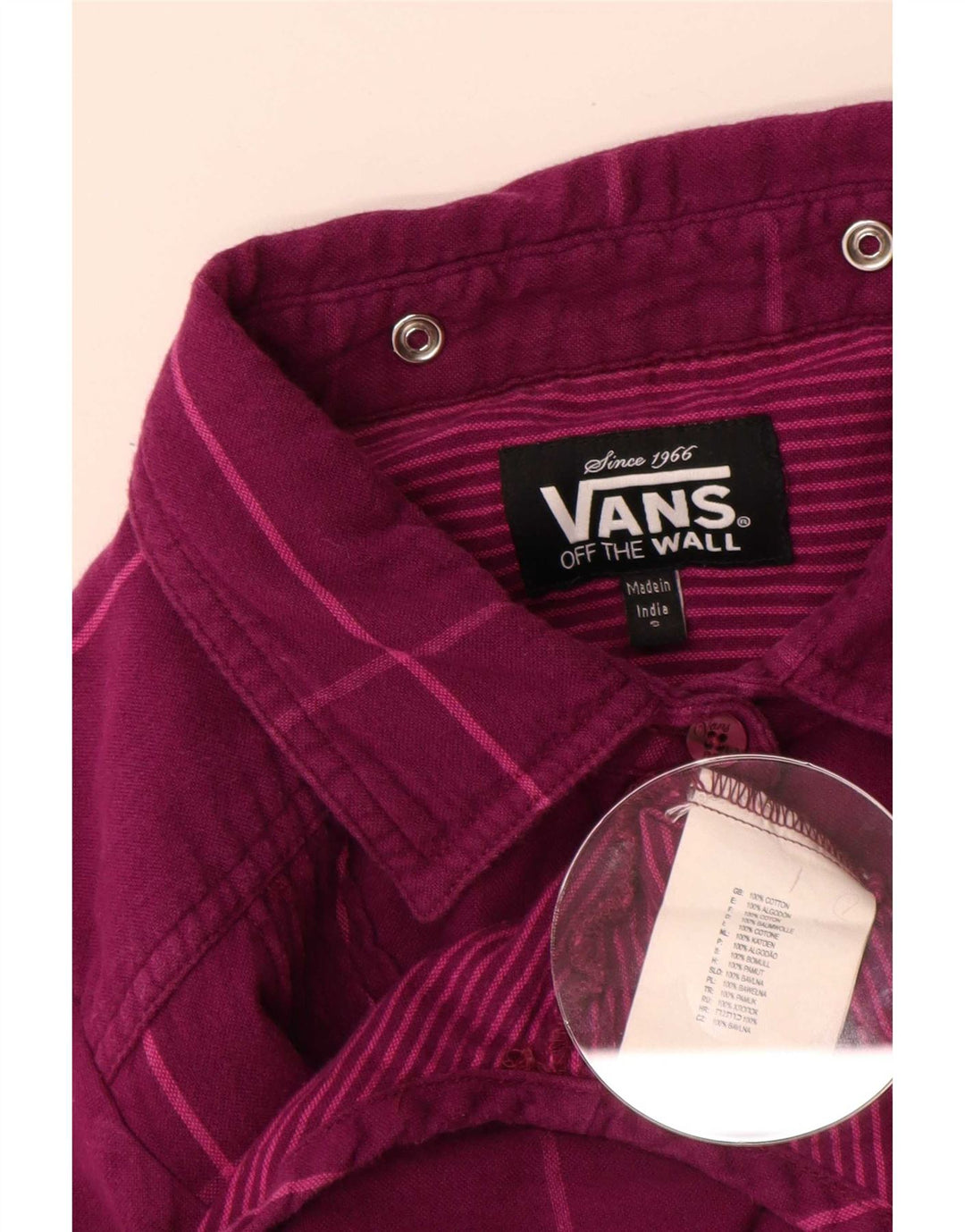 Camisa Vans Mujer UK 10 Small Púrpura Cuadros Algodón