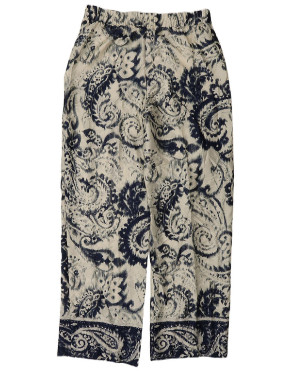 Zara Mujer Pantalón Casual Cónico Grande W30 L32 Poliéster Paisley Blanco