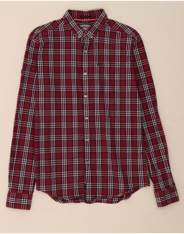 SUPERDRY Mens Shirt Medium Burgundy Check Cotton