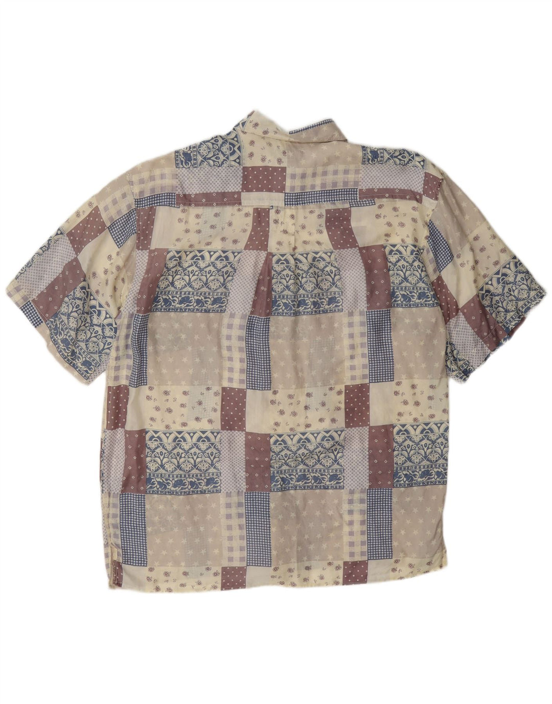 Bogari Camisa Manga Corta Hombre XL Seda Patchwork Multicolor