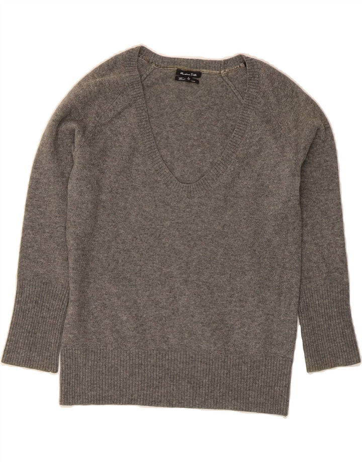 MASSIMO DUTTI Womens V-Neck Jumper Sweater UK 10 Small Grey Vintage Massimo Dutti and Second-Hand Massimo Dutti from Messina Hembry 