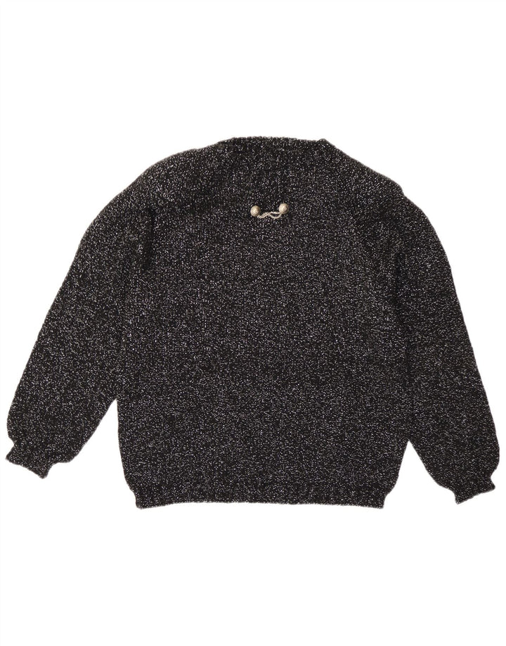 Vintage mujer cuello redondo jersey suéter Reino Unido 14 medio negro moteado