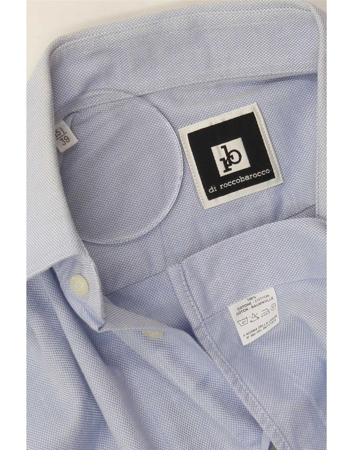 Roccobarocco Camisa para hombre Talla 39 15 1/2 Algodón azul medio