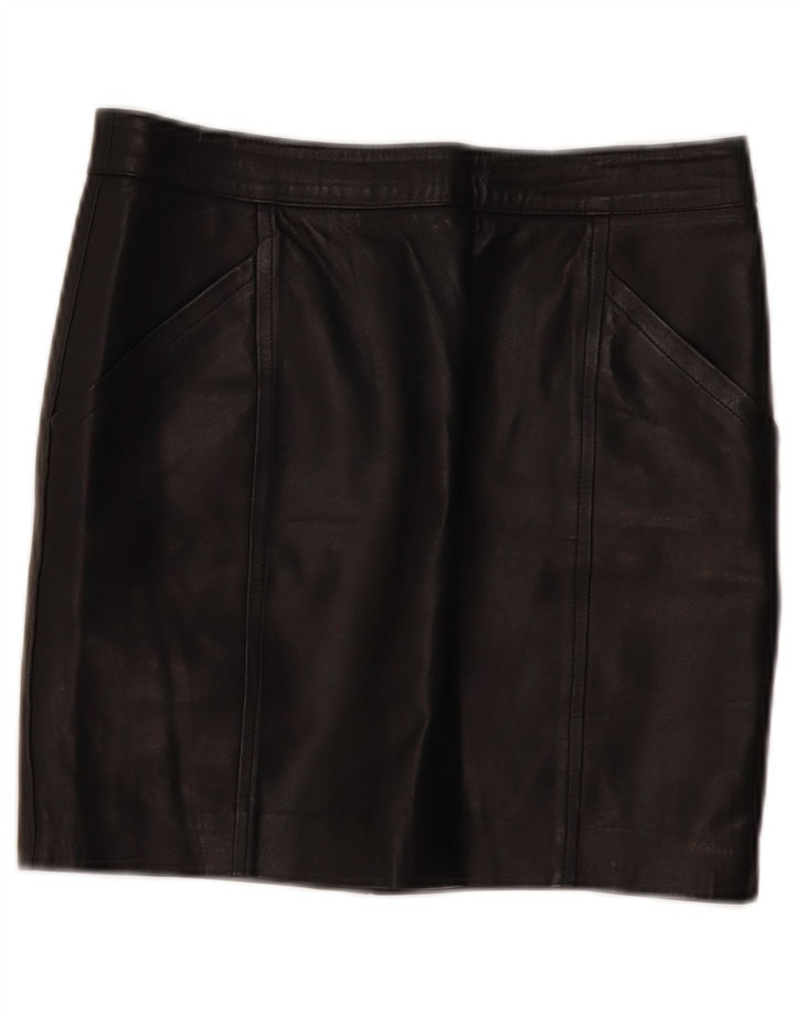 Vintage mujer mini falda de cuero W30 medio negro