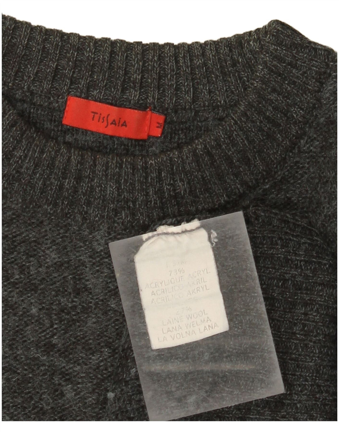 Vintage hombres cuello redondo jersey suéter medio gris geométrico acrílico