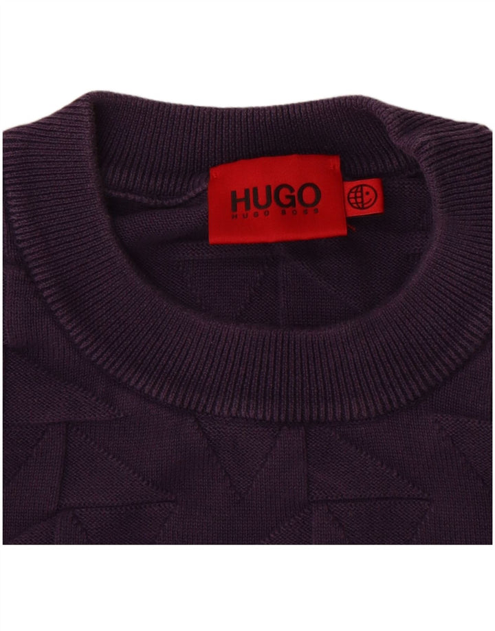 HUGO BOSS Jersey de cuello redondo para hombre 2XL Algodón geométrico morado