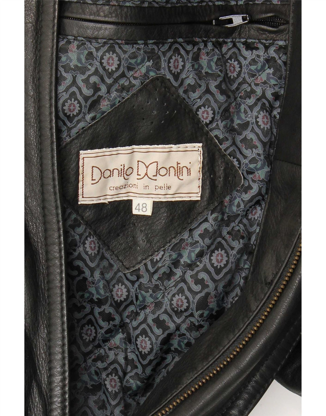 Chaqueta de cuero vintage para hombre IT 48 cuero negro medio