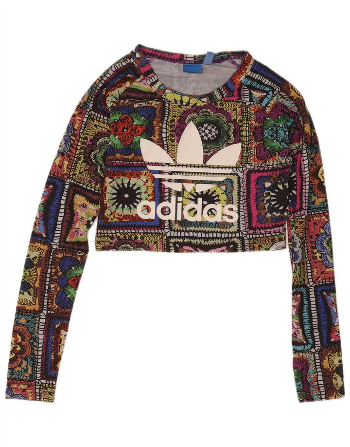 ADIDAS Top gráfico para mujer de manga larga UK 8 Small Multicolor Patchwork