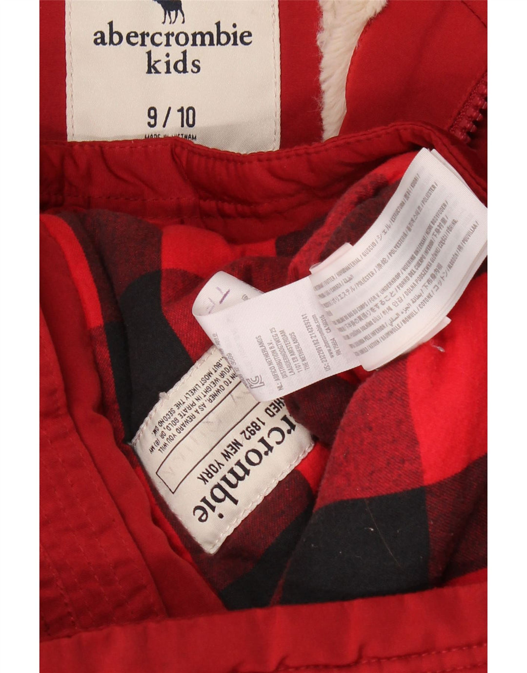 ABERCROMBIE & FITCH Parka con capucha para niño 9-10 años Algodón rojo
