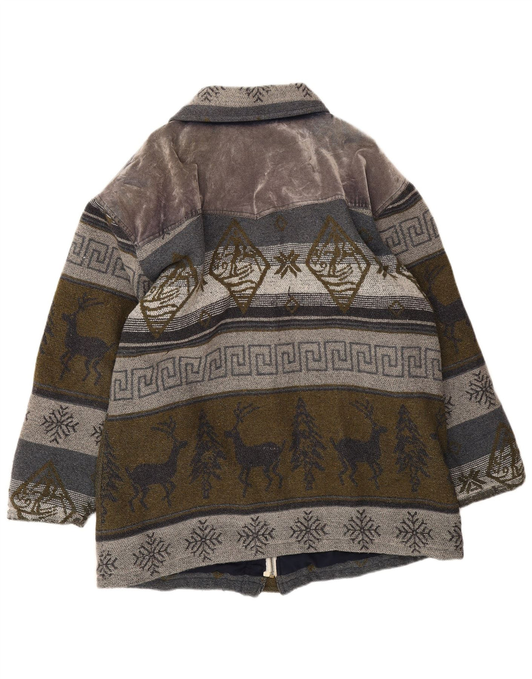 Vintage hombres Duffle chaqueta Reino Unido 40 grande gris Fair Isle lana