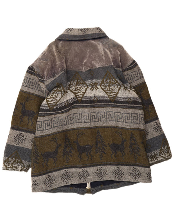 Vintage hombres Duffle chaqueta Reino Unido 40 grande gris Fair Isle lana