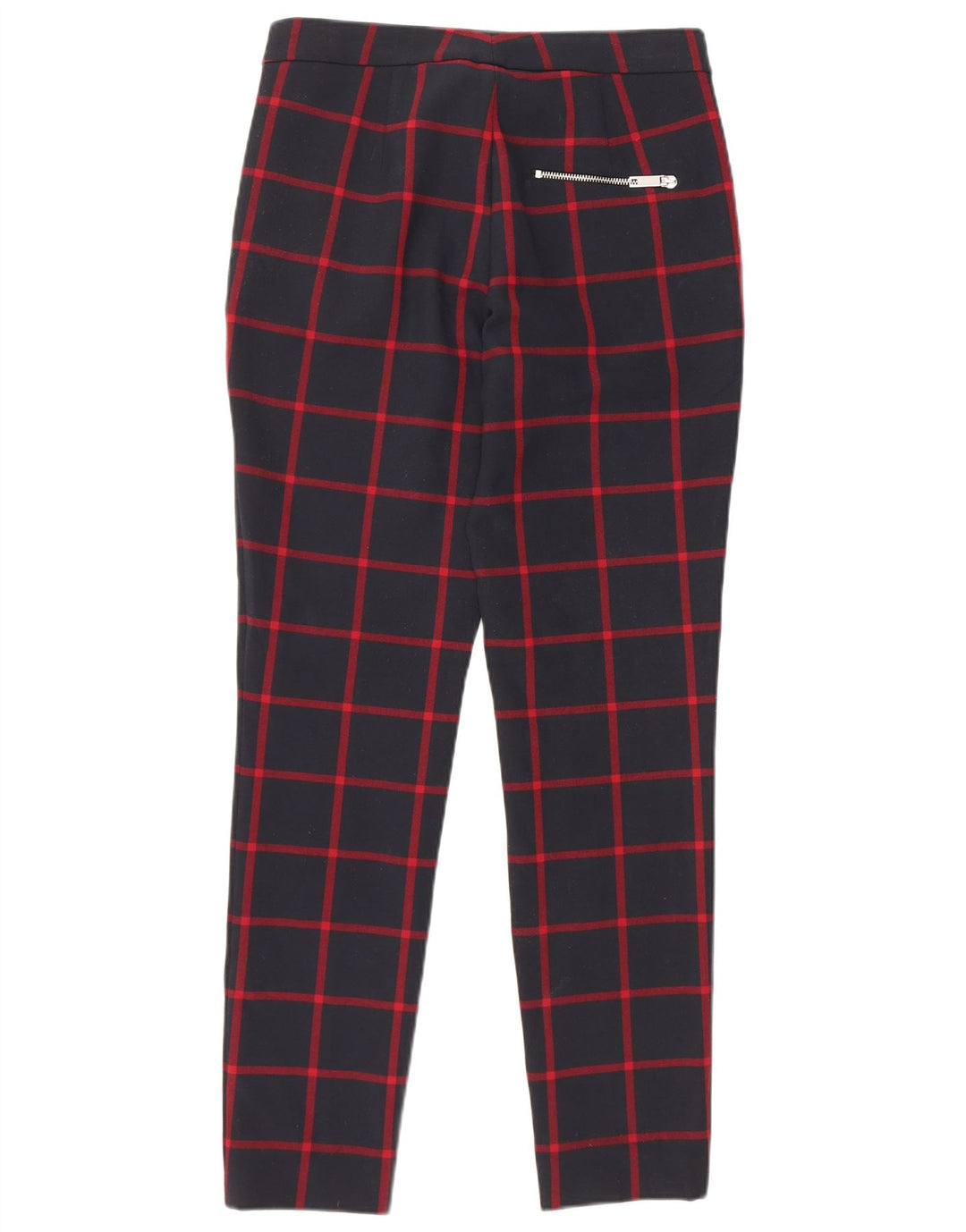 Zara Mujer Pantalón Chino Pitillo Mediano W28 L29 Azul Marino Cuadros Poliéster