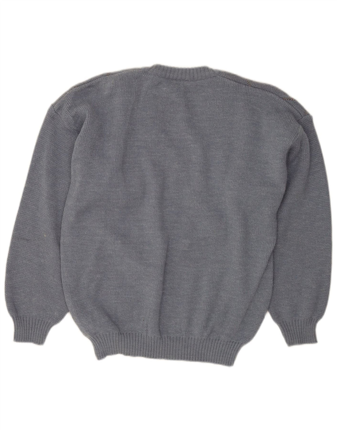 VINTAGE Jersey con cuello en V para hombre IT 50 Azul medio Argyle/Lana de diamante